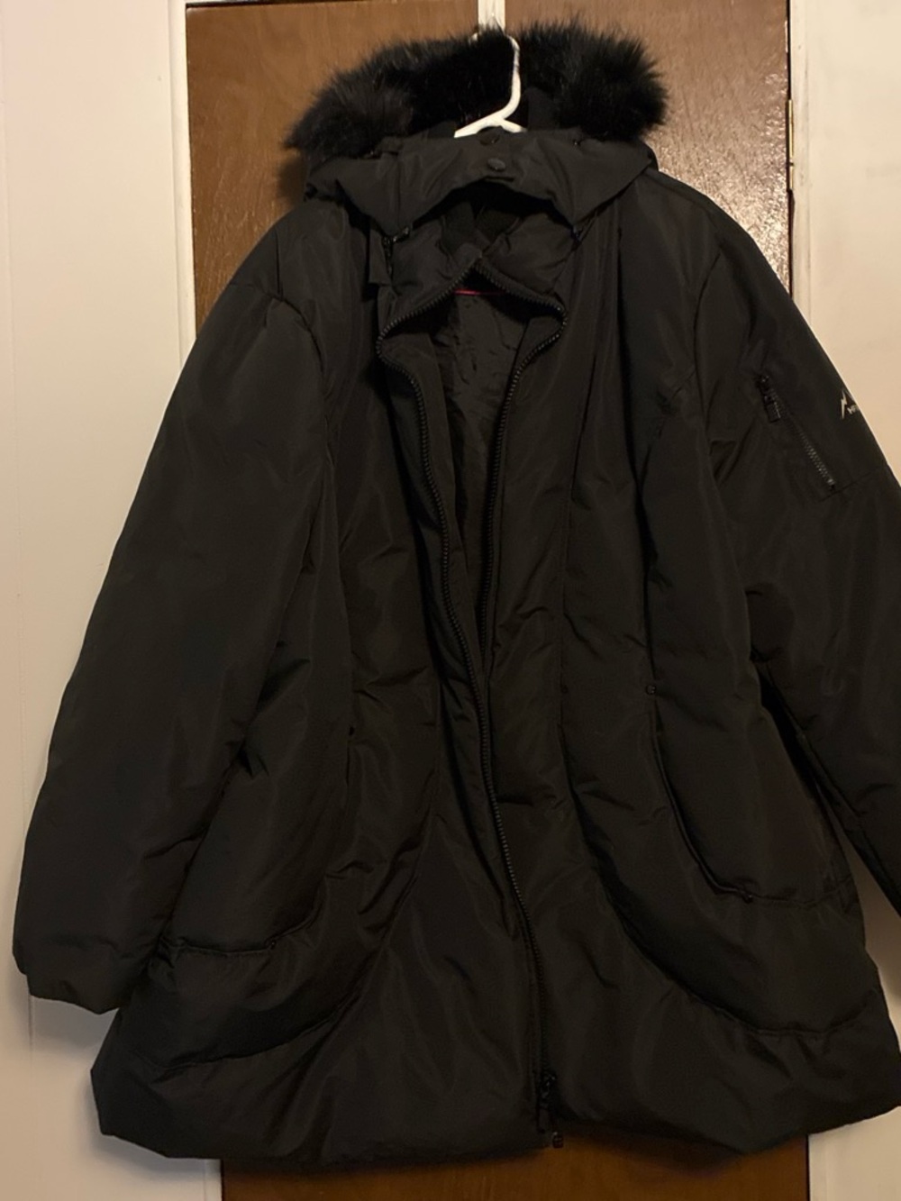 Women’s Black Winter Parka Jacket with Fur-Trim Hood